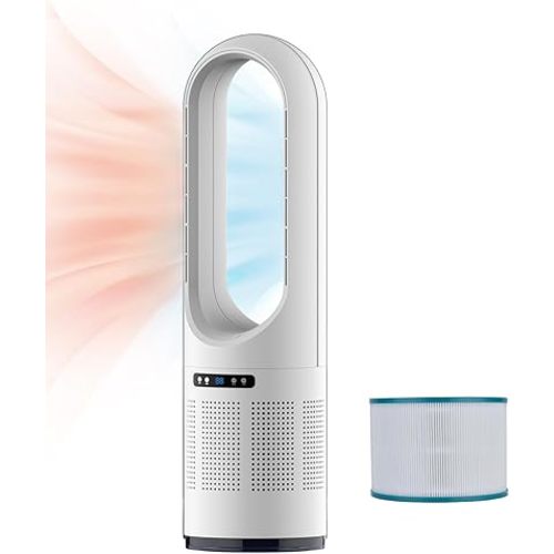 3 IN 1 Tower Fan, 31.5Inch Cooling & Heating Bladeless Fan with HEPA Filter 99.97%, Heater Fan Floor Fan Combo 80° Oscillating with Remote, 8H Timer for Indoor, Bedroom, Home Office Room