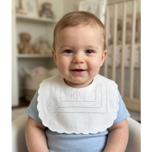 Personalized Baby Bib Heirloom Linen Bib God Child Baby Boy Girl Christening Cross Baptismal first birthday bib