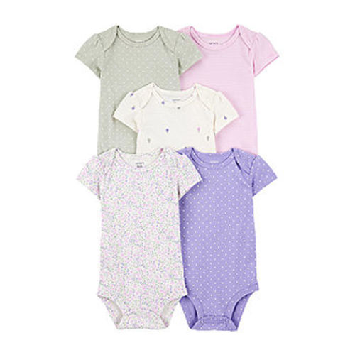 Carter's Baby Girls Round Neck Short Sleeve Rib 5-pc. Bodysuit, Color: Purple - JCPenney