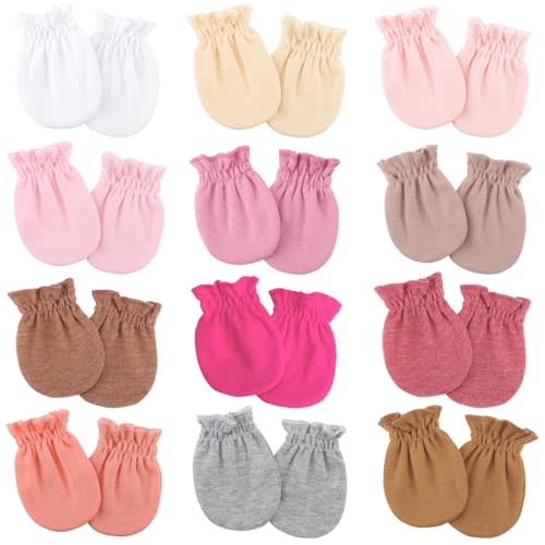 BQUBO 12 Pairs Baby Mittens Newborn Infant Toddler Mittens No Scratch Cotton Elastic Wrist Gloves for Boys Girls 0-6 Months