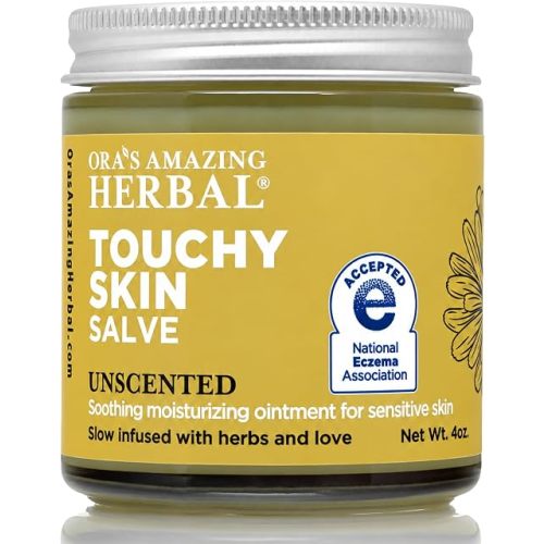 Ora's Amazing Herbal Touchy Skin Salve, Eczema Cream for Kids and Adults, Natural Sensitive Skin Treatment, Itch Cream, Calendula Ointment, Dry Skin Balm, Fragrance Free, 4 oz