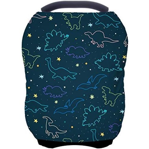 Car Seat Covers Canopy Cover - Multi-use Cover Carseat Canopy, Breathable Breastfeeding Cover, Car Seat Covers for Bbies, Boys & Girls Shower Gifts (Dark Blue Dinosaur)