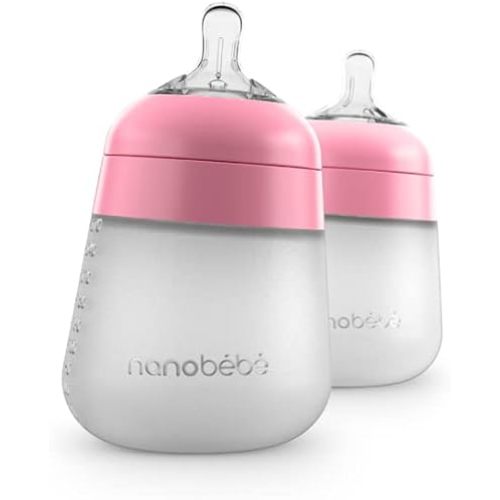 Nanobébé Flexy - Biberón de silicona, paquete de 2 unidades, color rosa, 9 onzas