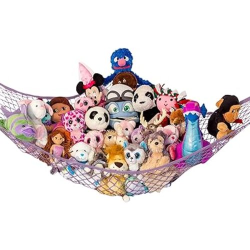 Lilly's Love Stuffed Animal Hammock | Corner Hanging Organizer, Toy Storage, Stuffed Animal Storage Net | Made From Quality Fishing Net, Holds 12lbs | 67"x47"x47" (Pastel Purple)