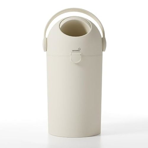 Grownsy Odor-Locking Baby Diaper Pail with Dual-Barrier Design, Beige | No Special Bag Required, Parent-Friendly One-Handed Operation, Compact Design for Any Nursery, Award-Inspired & Eco-Conscious