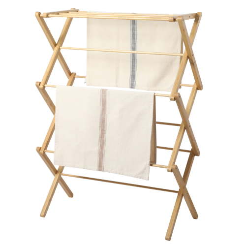 Gibson Home 2-Tier Foldable Bamboo Clothes Drying Rack for Indoor & Outdoor Use, Collapsible Space-Saving Laundry Stand for Towels & Blankets