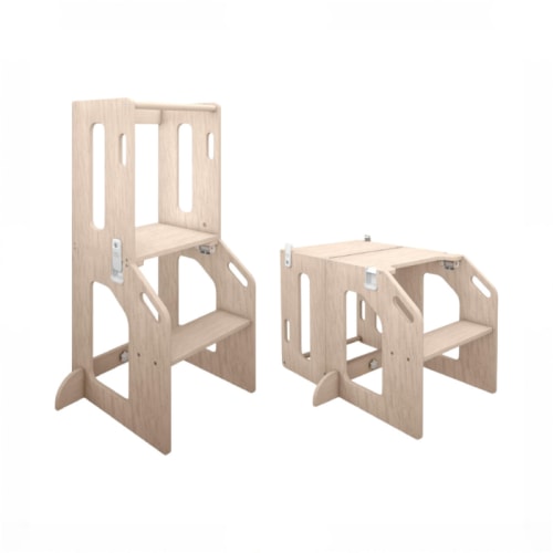 Busy Kids Toddler Tower Kitchen Stool + Art Desk, Natural