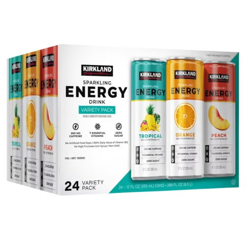Kirkland Signature Sparkling Energy Drink, Variety Pack, 12 fl oz, 24-count | Costco