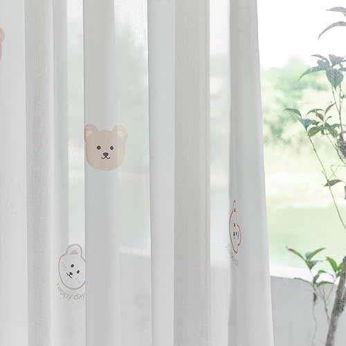 Cartoon Bears Kids Bedroom Sheer Curtains for Babys Room Living Room Grommet Top White Light-Filtering Print Bear Privacy Tulle Curtain for Nursery Baby Play Room 1 Panel (White, W42 L84 inch)