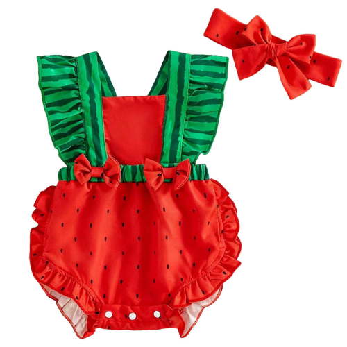 Zanarzt Baby Clothes for Girls Baby Girl Clothes Infant Summer Romper Cotton Newborn Bodysuit Outfits with Headband 0-3 Months,Red