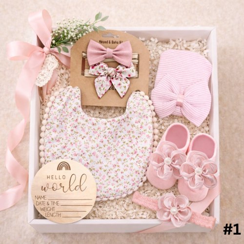 Baby Girl Gift Set Newborn – Vintage Boho Bib, Headbands, Socks, Hospi – Hush Little Babe