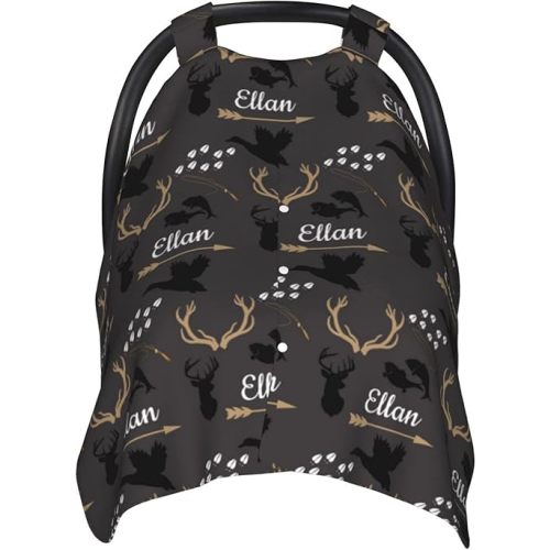Personalized Deer Woodland Baby Car Seat Canopy for Babies with Name, Custom Stroller Car Seat Covers for Boys Girls, Minky Nursing Carseat Cover for Breastfeeding, Car Seat Canopies for Newborn