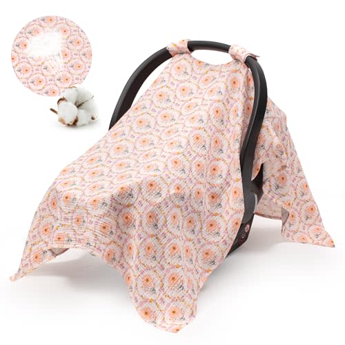 SERAPHY Muslin Car Seat Cover Baby, Universal Carseat Covers Baby Girl Boy | 100% Muslin Cotton, Universal Fit, Breathable, Soft Infant Car Seat Canopy, For Boys and Girls, Sun & Wind Protection