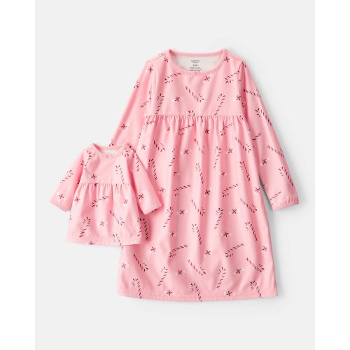 Girls 2-Piece Pink Peppermints Long-Sleeve Loose Fit Night Gown & Matching Doll Gown - Pink - Carter's | Carter's
