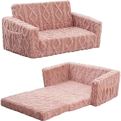 Kid Sofa, Toddler Chair, 2-in-1 Flannel Kids Fold Out Couch, Toddler Convertible Sofa to Lounger, Flip Open Couch for Kids