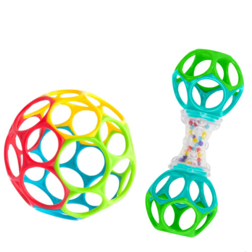 Bright Starts Easy-Grasp Oball Bundle Gift Set - Grasp The Day, Ball and Rattle Toys 2-Pack, BPA Free, Unisex, Newborn+