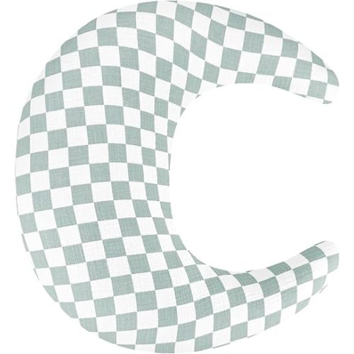 SWESEN Muslin Nursing Pillow Cover, Soft Removable Cover for Breastfeeding Pillows, Pillow Slipcover for Baby Boys and Girls, Comfortable & Breathable, Green Plaid, (Only Cover)