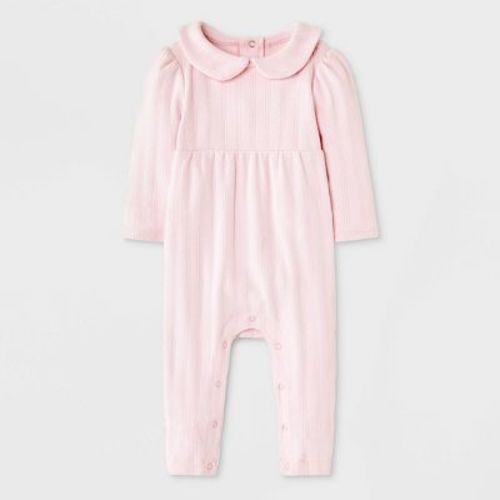 Baby Girls' Pointelle Peter Pan Collar Romper - Cloud Island™ Pink Newborn