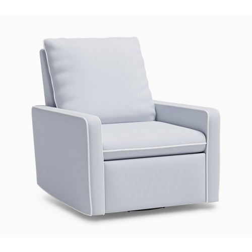 Paxton Power Recliner Performance Linen Blend Light Blue with Performance Linen Blend White Piping