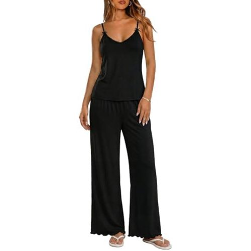 Ekouaer Womens Cami Pajamas Set Y2K 2 Piece Lace Trim PJs Set Sleepwear