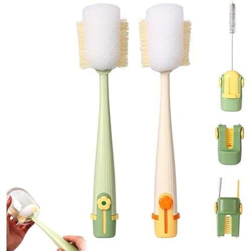 5 in 1 Bottle Cleaning Brush Set, 2026 New Multifunctional Lid Brush Cleaning Tool Kitchen, Cleaning Tool Kitchen, Portable Long Handle Bottles Scrubber for Cup Lids(Green and White)