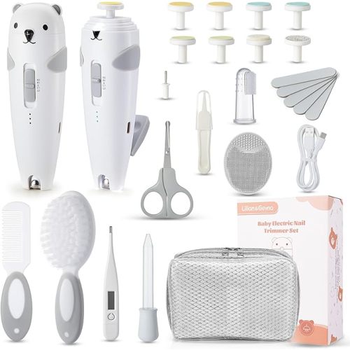 Lilian&Gema Baby Healthcare and Grooming Kit, 28-in-1 Rechargeable Nail Trimmer Electric Set, Dual Auto Light Baby Nail Care Kit, Portable Newborn Nursery Health Care Set for Infant Toddlers Boy Girl