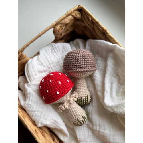 Crochet Mushroom Rattle, Soft Cotton Baby Rattle, Woodland Nursery Toy