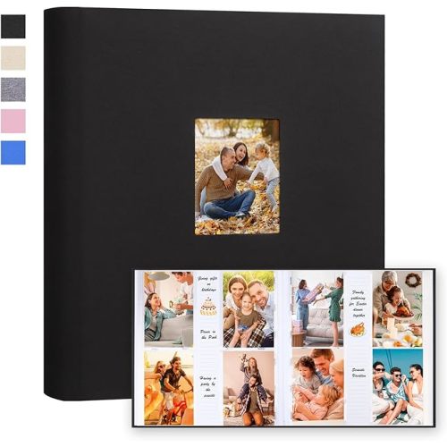 Photo Album 4x6 600 Photos with Writing Space Linen Cover with Front Window Picture Album, 600 Photos 4x6 Photo Album Book for Wedding Kids Travel Family Baby Pictures (Black)