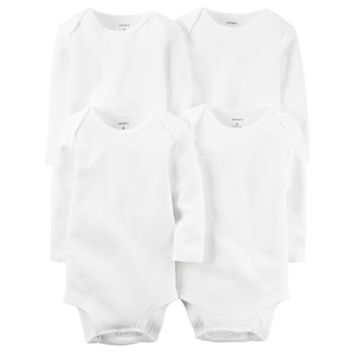 4-Pack Long-Sleeve Original Bodysuits - NB - White