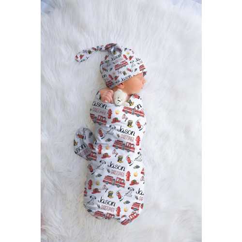 Personalized Fire Truck Swaddle Blanket – Newborn Coming Home Outfit, Baby Shower Gift