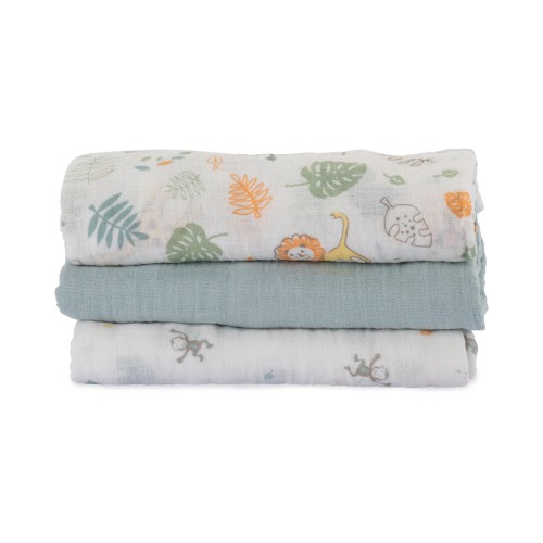 The Little Linen Co. Muslin Swaddle Wraps 3 Pack Savanna Giraffe