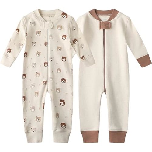 Owlivia Organic Cotton Baby Boy Girl Zip up Sleep 'N Play Pjs, Footless, Long Sleeve
