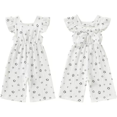 GOOCHEER Toddler Baby Girls Outfit Flower Print Jumpsuit Sleeveless Bowknot Romper Overall Pants Summer Clothes