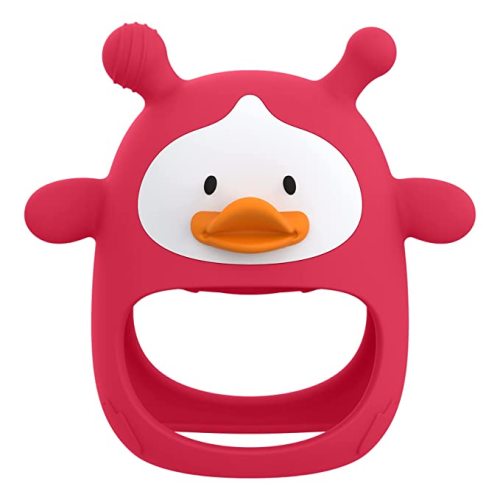 Silicone Baby Teether Toy for Infants 3+ Months, Never Drop Silicone Baby Mitten Teether for Soothing Teething Pain Relief, Baby Chew Toys for Sucking Needs, BPA Free (Red)