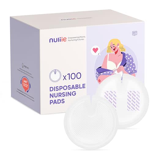 Nuliie Super Absorbent & Featherlight Disposable Nursing Pads 100 Count, Stay Dry, Soft & Breathable Breast Pads for Leaking Milk, Leakproof, Individually Packaged Breastfeeding Essentials for Moms
