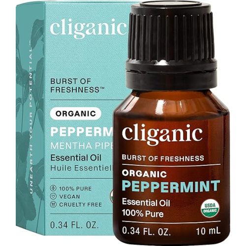 Cliganic Organic Peppermint Essential Oil, 100% Pure Natural Undiluted, for Aromatherapy | Non-GMO Verified (Packaging May Vary)