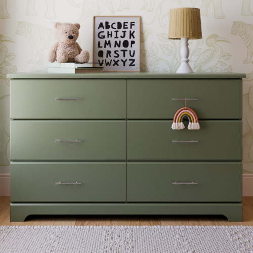 Storkcraft Brookside 6 Drawer Nursery Double Dresser, Olive