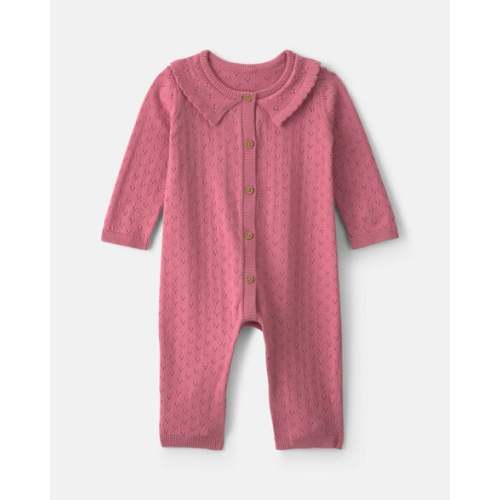Baby Girl Pointelle Long-Sleeve Jumpsuit - Pink | Carter's