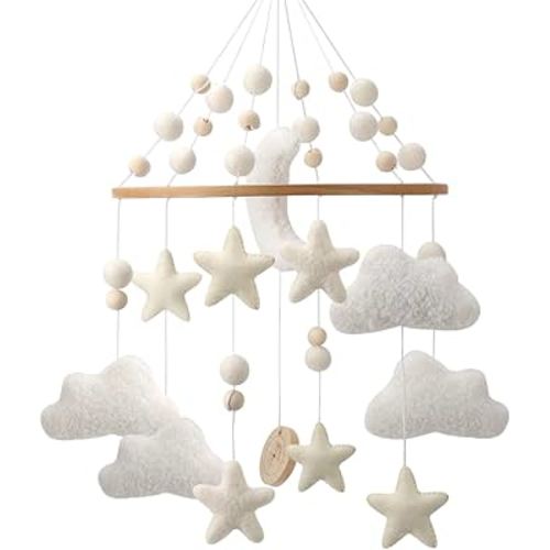 Cloud Mobile for Crib - A Handmade Gender Neutral Cloud Crib Mobile with Moon and Stars
