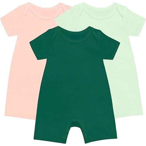 GUISBY Rayon Baby Pajamas, Short Sleeve Footless Rompers, Snap Closure Sleeper for Boy Girls