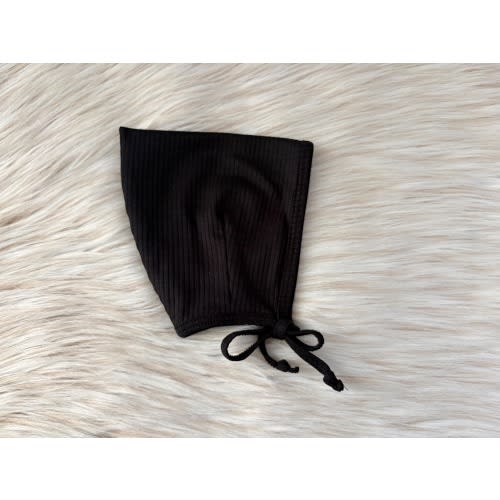 Baby Bonnet: Black Ribbed Stretchy Knit Pixie Hat