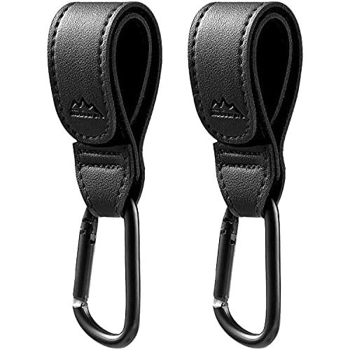 Baby Stroller Hooks Bag Hooks for Hanging Diaper Bags Multipurpose Hooks for Grocery Shopping Bags Premium Vegan Leather Pram Straps 2 Pcs (Black)