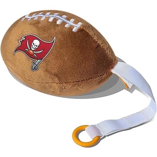 Tampa Bay Buccaneers Plush Football Pacifier Holder by Smilo - Officially Licensed NFL Soother Holder - Soft Plush Toy and Dummy Holder - Fits Any Pacifier - Stroller Accessory & Newborn Essential