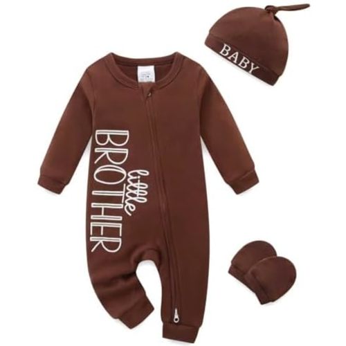 Newborn Boy Clothes Letter Print One Piece Romper Cotton Baby Coming Home Outfits 3Pcs Little Brother Outfit