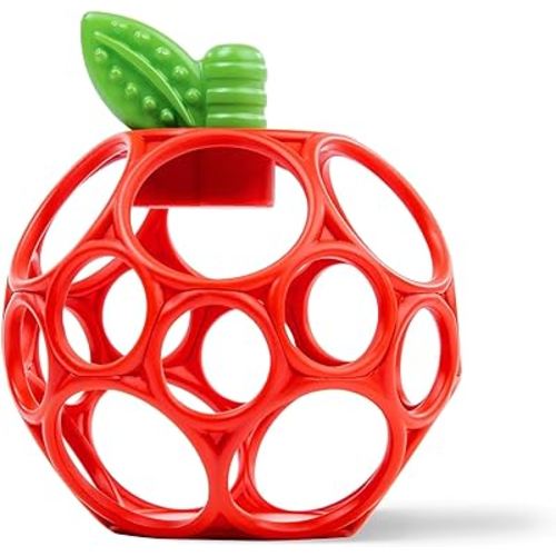 Bright Starts Oball Easy Grasp Red Apple Teether Toy, Hold My Own Collection, BPA Free, Unisex, Newborn and Up