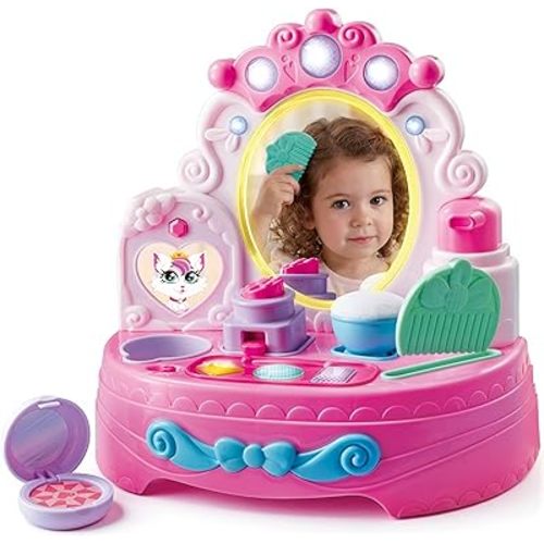 lalalark Toddler Vanity & Baby Vanity Mirror Toy, Interactive Pretend Vanity Set with 40+ Sounds and Music, Learn Musical Mirror Toy, Christmas Birthday Gift for 6 Months+ 1 2 3 Year Old Kids Girls