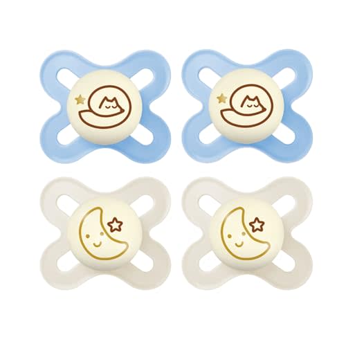 MAM Original Start Night Baby Pacifiers, Binky for 0-3 Months, BPA-Free Silicone Nipple, Easy to Clean, Best for Newborn Babies, Developed with Medical Experts, 4 Count Binkies with Sterilizer Case