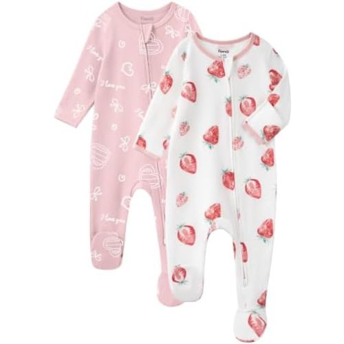 Baby Sleepers 100% Cotton Footie Pajamas, Newborn 0-3 3-6 6-9 Months with 2-Way Zipper, 2pcs PJs Baby Boy Clothes