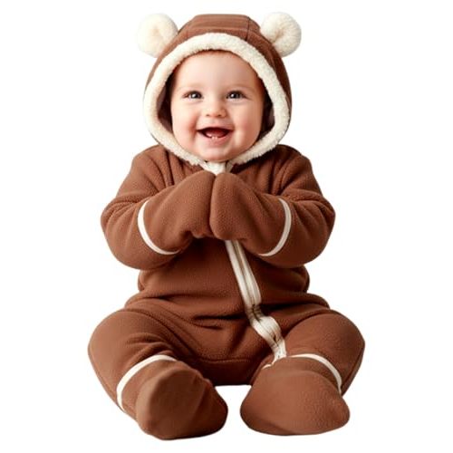 PATPAT Fleece Hooded Footed Clothes, Soft Warm Footie Covers, Car Seat Friendly, Easy Zip,Cute Romper Newborn Infant Jumpsuit