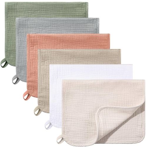 Hicarer 6 Count Muslin Burp Cloths Cotton Baby Burping Rags Large 20 x 10 Inch 6 Layers Spit up Rags Soft Absorbent Multicolor Wash Cloths Diapers for Newborn Baby Girl Boy(Mixed Colors Series)